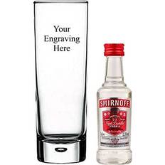 Personalised Engraved Heavy Tall 11 oz Bubble in base glass, with 50 ml Miniature Smirnoff Vodka in Silk Lined Gift box