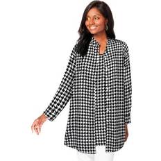 Jessica London Clothing Jessica London Plus Women's Georgette Button Front Tunic in White Houndstooth Size W Sheer Shirt