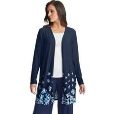 Jessica London Cardigans Jessica London Plus Women's Everyday Stretch Knit Open Front Cardigan in Navy Flower Border Size 18/20