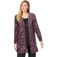 Jessica London Cardigans Jessica London Plus Women's Everyday Stretch Knit Open Front Cardigan in Berry Garden Paisley Size 14/16