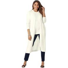 Jessica London Outerwear Jessica London Plus Women's Fine Gauge Duster Cardigan in Ivory Size 14/16 Cardigan Sweater