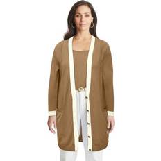 Jessica London Cardigans Jessica London Plus Women's Tipped Button Front Cardigan in Soft Camel Ivory Size L