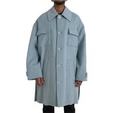 Dolce & Gabbana Blue Coats Dolce & Gabbana Light Blue Wool Button Trench Coat Men's Jacket