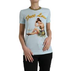 Dolce & Gabbana Blå Bomuld T-shirt Blå Color_Blå Dame, IT36/XS, Light Blue, Lyseblå Material: 100% Cotton, T-shirts, Tops T-Shirts Women Clothing