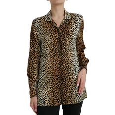 Dolce & Gabbana Brown Blouses Dolce & Gabbana Dyretrykk silkeblandingsbluse Multicolor