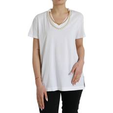 Dolce & Gabbana Elegant Hvid Bomuld Tee with Necklace Detail Color_Hvid, Dame, Hvid, IT48/XL, Material: 100% Cotton, T-shirts, Tops T-Shirts Women Clothing, White