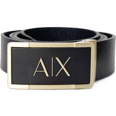 Armani Exchange Belts Armani Exchange Double Silver Buckle Leather Belt - Black