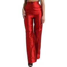 Dolce & Gabbana Rød Satin Silke High Waist Wide Leg Bukser Jeans Bukser, Color_Rød, Dame, IT40/S, Jeans Pants Women Clothing, Red, Rød