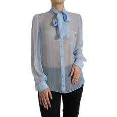 Dolce & Gabbana Blå Bluse Top Blå Color_Blå Dame, IT46/XL, Light Blue, Lyseblå Material: 100% Silk, Toppe, Tops T-Shirts Women Clothing