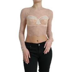 Nylon - Woman Blouses Dolce & Gabbana Beige Nylon Cropped Top Beige