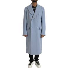 Dolce & Gabbana Blue Coats Dolce & Gabbana Blue Breasted Long Trench Coat Men's Jacket