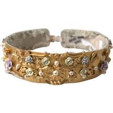 Gold Belts Dolce & Gabbana Elegant Gold-Tone Faux Pearl Floral Women's Belt