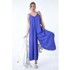 Dusk Fashion Cotton Broderie Pocket Wide Leg Jumpsuit in Indigo