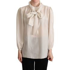 Dolce & Gabbana Gray Blouses Dolce & Gabbana Elegant Light Gray Silk Ascot Women's Blouse