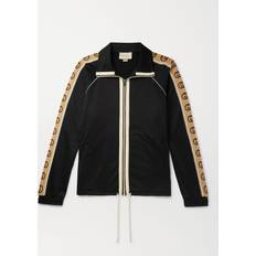 Gucci Jackets Gucci Logo-Jacquard Webbing-Trimmed Tech-Jersey Track Jacket Men Black