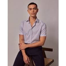 Non-Iron Lilac Blue Check Slim Short Sleeve Shirt Lilac/Blue