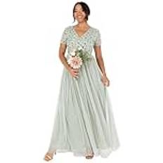 Green - Wrap Dresses Maya Deluxe Floral Embellished Short Sleeve Tulle Skirt - Green Lily
