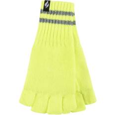 Yellow Gloves Heat Holders Mens Knitted Fingerless Reflective Gloves for Winter Yellow