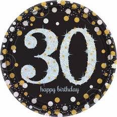 Disposable Plates B&Q Amscan Sparkling Gold Celebration 30th Birthday Party Plates Pack of 8 One Size