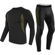 Black - Men Base Layer Sets ASAB Mens Thermal Underwear Set