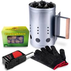 Fireplaces homenote Rapid Charcoal Chimney Starter Set Fireplace Accessories Lighter Cubes BBQ Heat Resistant Gloves Blower BBQ Tools