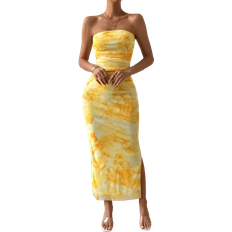 Seamless Klänningar Shein Calvaya Ladies' Tie Dye Strapless Dress With Side Slit Hem Maxi Women Outfit