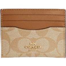 Coach Slim Id Card Case In Signature Canvas - Light Khaki/Light Saddle