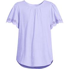 Lands' End Girl's Flutter Eyelet Sleeve Top - Lavender Cloud