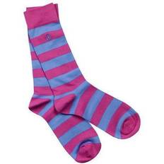 Pink Socks Swole panda womens pink/light blue striped bamboo socks