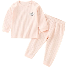 QWZNDZGR Baby's Pure Color Split Pajamas Suit - Light Pink