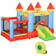 Water Slide OutSunny Bouncy Castle House Inflatable Trampoline Slide Water Pool Basket 4 in 1 with Blower Basketball Hoop