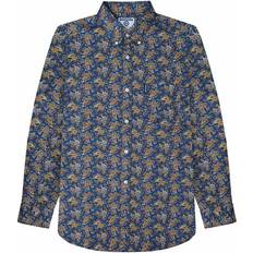 Clothing Lambretta mens paisley long sleeve button down collar shirt navy/mustard