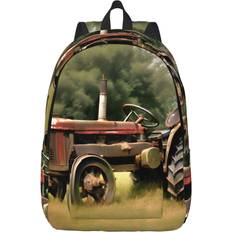 Gröna - Unisex Skolväskor Brugui Casual Canvas Backpack - Old Tractor Photoes Farm