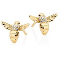 Beaverbrooks Beaverbrooks Women's Gold Plated Silver Cubic Zirconia Bee Earrings, 10mm Gold Plated/Silver