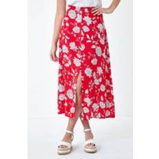 Orange Skirts Dusk Fashion Floral Button Detail Midi Skirt in Coral