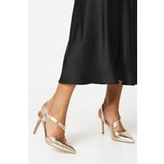 Womens Wide Fit Everly Asymmetric Pointed Stiletto High Heel Courts Gold