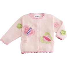 9-12M - Girls Knitted Sweaters Children's Clothing Art Walk Butterflies Cotton Button Front Sweater - Pink