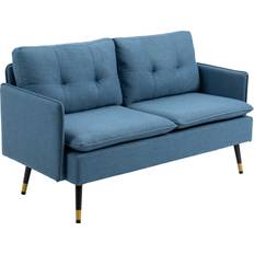 Homcom Soffor Homcom 2-sits Retro Design Mörkblå Linne-Look Soffa