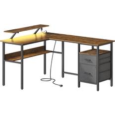 L shaped desk Vasagle L-Shaped Desk With Sockets Vintage Brown Skrivbord
