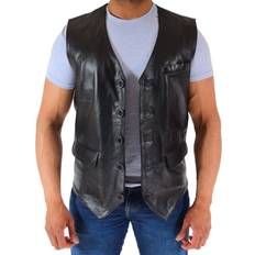 Leather Vests Fashion Mens real leather waistcoat black soft trendy english style full leather gilet