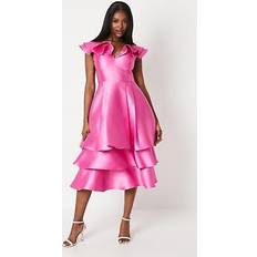 Clothing Coast ruffle detail tiered skirt twill midi dress