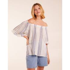 Blue - Women Blouses Blue Vanilla Bardot Top With Stripe