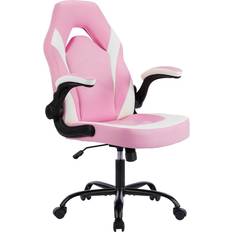 DUMOS Ergonomic Computer Gaming Chair Home Office Desk with PU Leather Lumbar Support, Height Adjustable Big and Tall Video Game with Flip-up Armrest, Swivel Wheels for and Teens, Pink