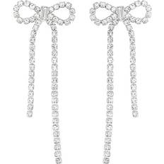 MOOD Silver Crystal Statement Bow Drop Earrings