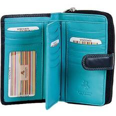 Wallets & Key Holders Visconti soft leather black aqua purse 16 card slots with rfid protection cd22