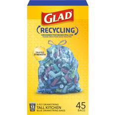 Glad tall drawstring kitchen trash bags, blue, 13