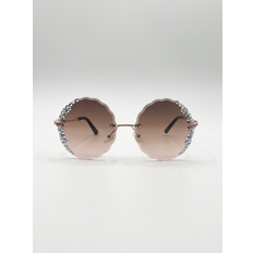 SVNX Oversized round frameless sunglasses with crystal detail