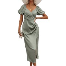 Shein VCAY Solid Sweetheart Neck Split Dress