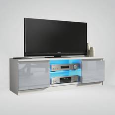 Wood TV Benches Mexfurniture Stand with LED Lights White/Grey TV Bench 120x40cm