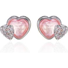 Silver Plated Earrings Equilibrium Silver Plated Candy Pink Sparkle Heart Stud Earrings